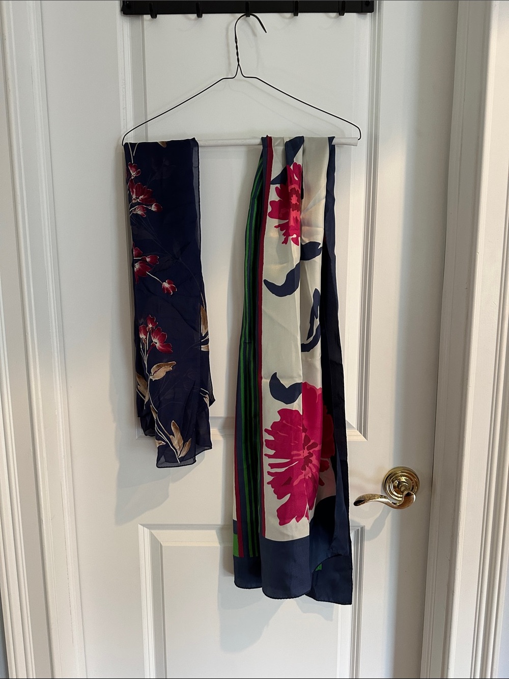 2 Floral Navy, plum, and Pink Scarves.